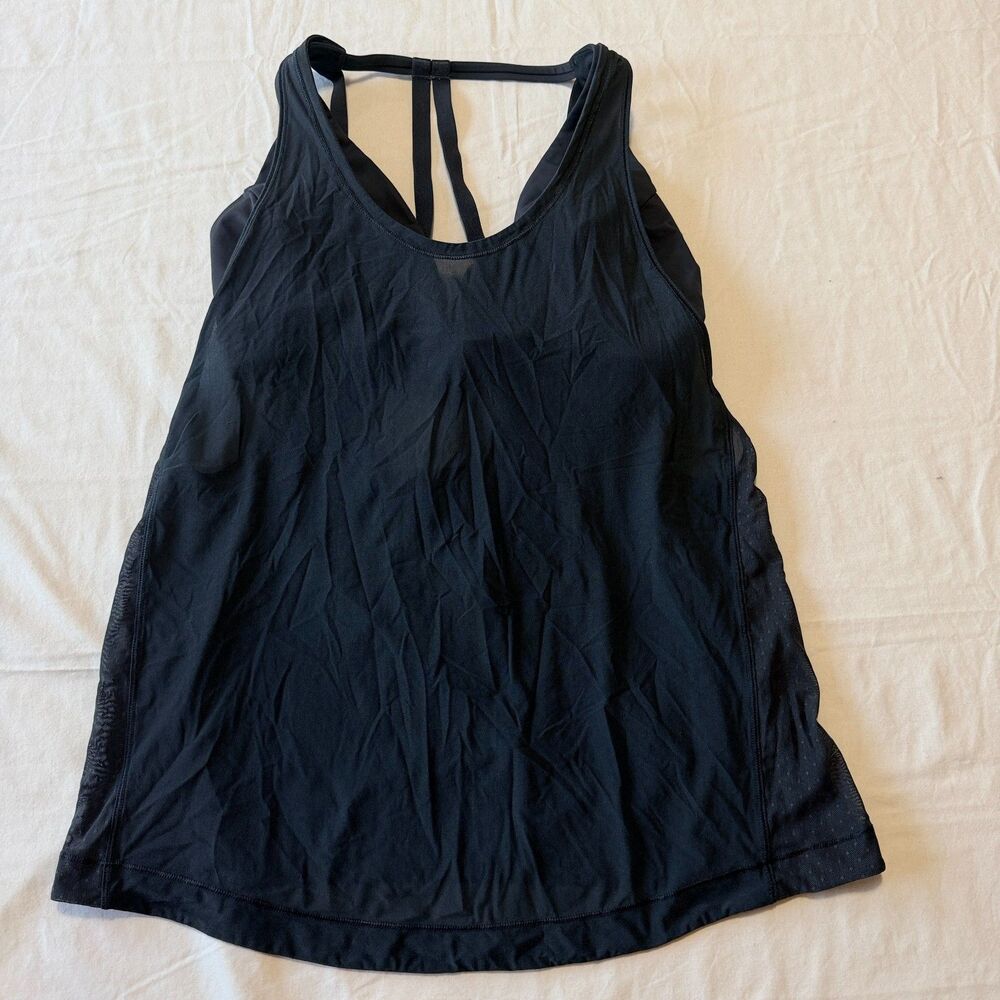 Lululemon Gray Mesh 2-in-1 Tank Top Built In Sports Bra Strappy Back Size 4 or 6